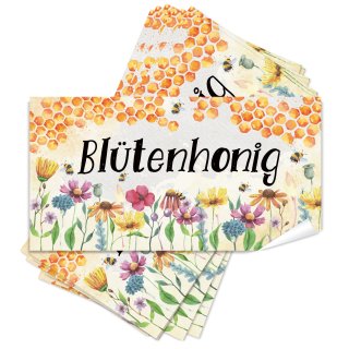 25 Blütenhonig Aufkleber selbstklebende Etiketten für Honiggläser 10 x 5 cm