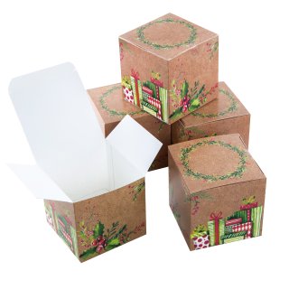 10 kleine Weihnachtsschachteln Geschenkbox Weihnachtsbox braun rot grün 8 x 8 x 8 cm