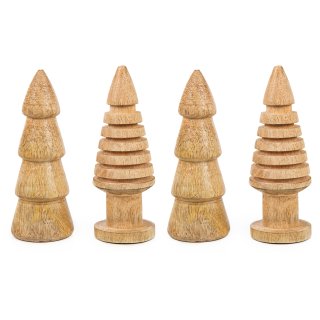 4 Holz Bäume Weihnachtsbaum Figur Dekoration braun Natur gedrechselt 15 cm