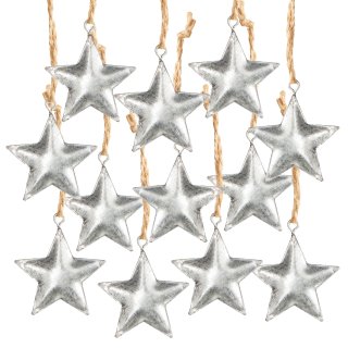 12 Metallsterne Weihnachten Deko Silber 4 cm Sterne Anhänger aus Metall