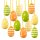 Nostalgie 12 kleine Ostereier Retro gr&uuml;n orange gelb aus Holz Eier zum Aufh&auml;ngen 3 cm