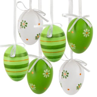 6 Ostereier grün weiß hellgrün Osterdekoration Eier zum Aufhängen Plastikeier 6 cm