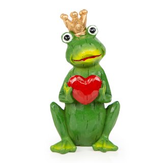 Froschkönig Figur Frosch mit Krone & Herz grün Gold Märchenfigur Kinder 11 cm