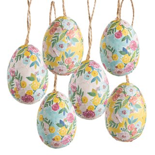 6 Nostalgie Ostereier bunt Pastell floral künstliche Eier Ostern Deko Anhänger