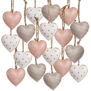 18 kleine Metallherzen rosa weiß grau Herz Anhänger Osteranhänger hängend 4 cm