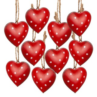 10 rote Herzen Herzanhänger Metallherzen zum Aufhängen Valentinstag Muttertag 4 cm