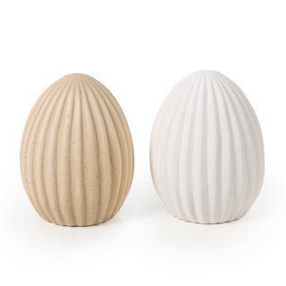 2 Osterei Figuren beige weiß sandgestrahlt Keramik Osterschmuck Scandi Hygge 9 cm