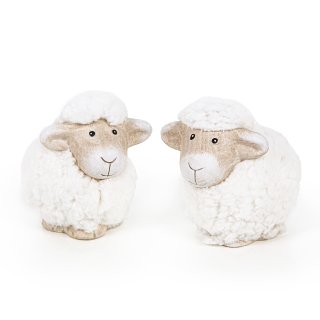 2 Schafe Deko Figuren Ostern Schäfchen zum Hinstellen aus Ton weiß 10 cm