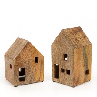 2 Häuser zum Hinstellen Haus Figuren aus Holz braun Strandhaus maritim 12-16 cm