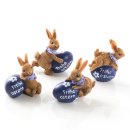 4 Mini Osterhasen Figuren blau braun kleine Hasen...