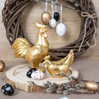 2 Hühner Figuren Gold 12 cm Osterdeko zum Hinstellen