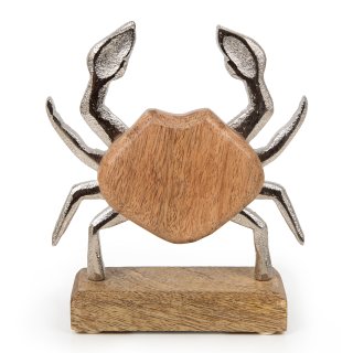 Deko Krabbe aus Holz & Metall Krebs Figur braun Silber Maritime Deko 17 cm