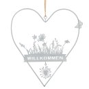 Herz Willkommensschild aus Metall grau Blumenwiese 26 cm...