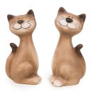 2 Katzen Deko Figuren Keramik Katzenfiguren beige braun...
