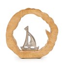 Segelboot Dekofigur mit Holz-Rahmen Segelschiff Figur...