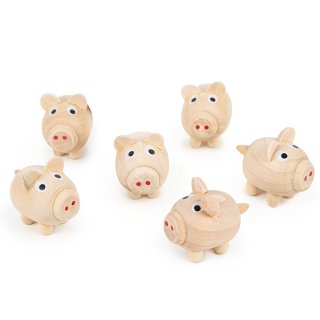 6 kleine Glücksschweinchen aus Holz Glücksbringer Geschenk Natur