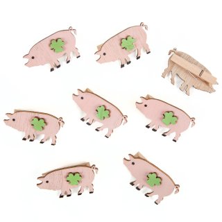 8 Glücksschweinchen Deko Klammern Clips mit Glücksbringer