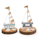 2 Segelschiffe Figuren auf Holzscheibe maritime Deko 14,5 cm