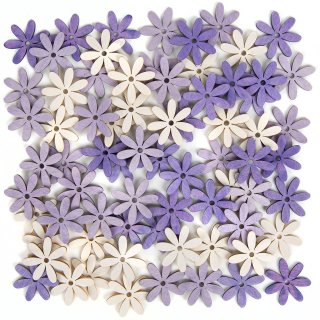 72 kleine Holzblumen violett lila Blüten Tischdekoration 4 cm