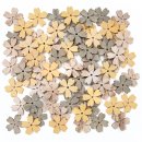 72 kleine Holzblumen Streuteile Tischdeko Blumen beige grau gelb 4 cm